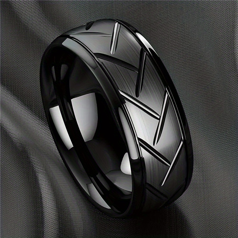 Stainless Steel Tire Pattern Silver Round Ring